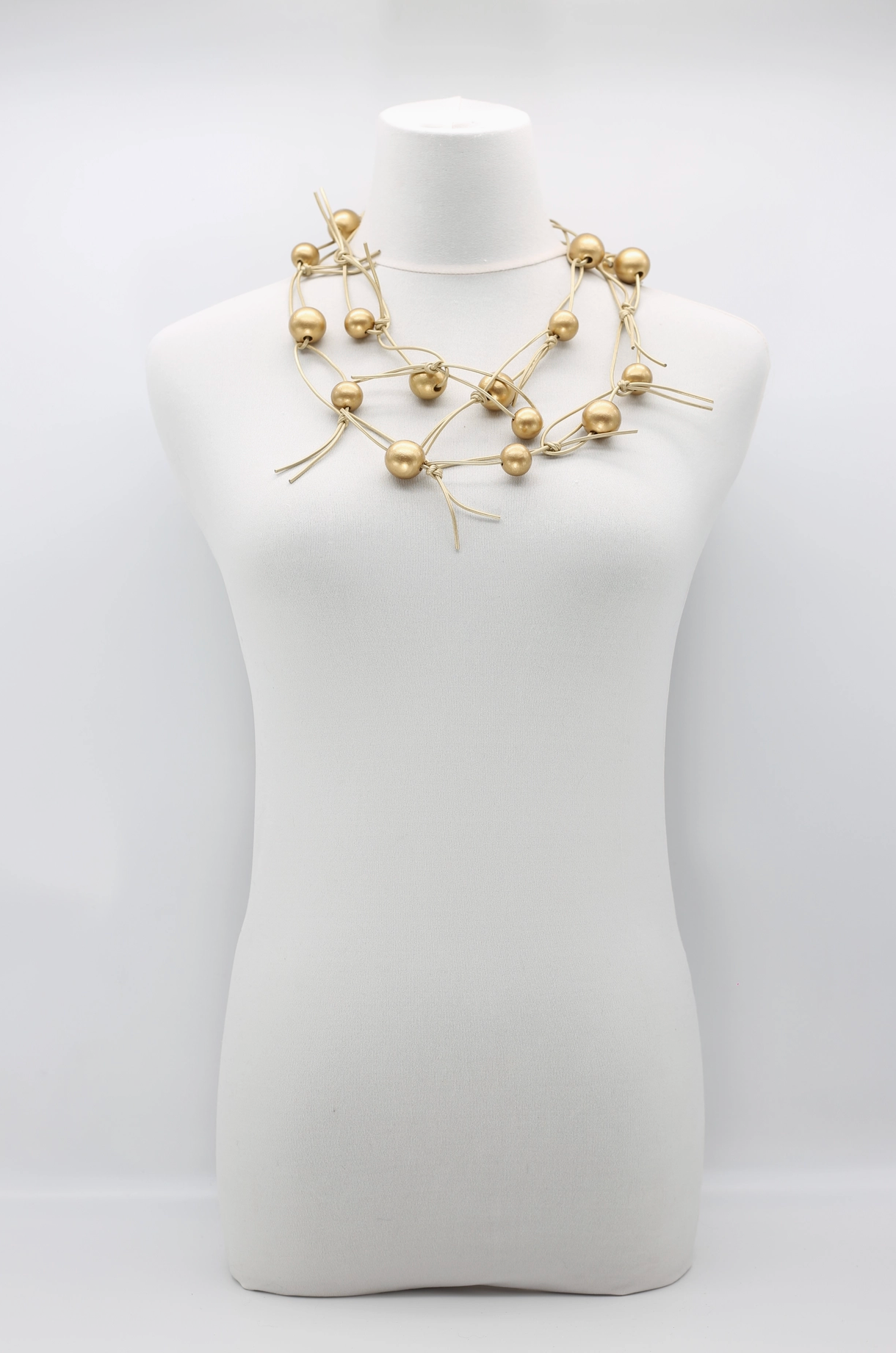 JIANHUI LONDON Gold With Gold Chain Round Beads On Leatherette Chain Necklace