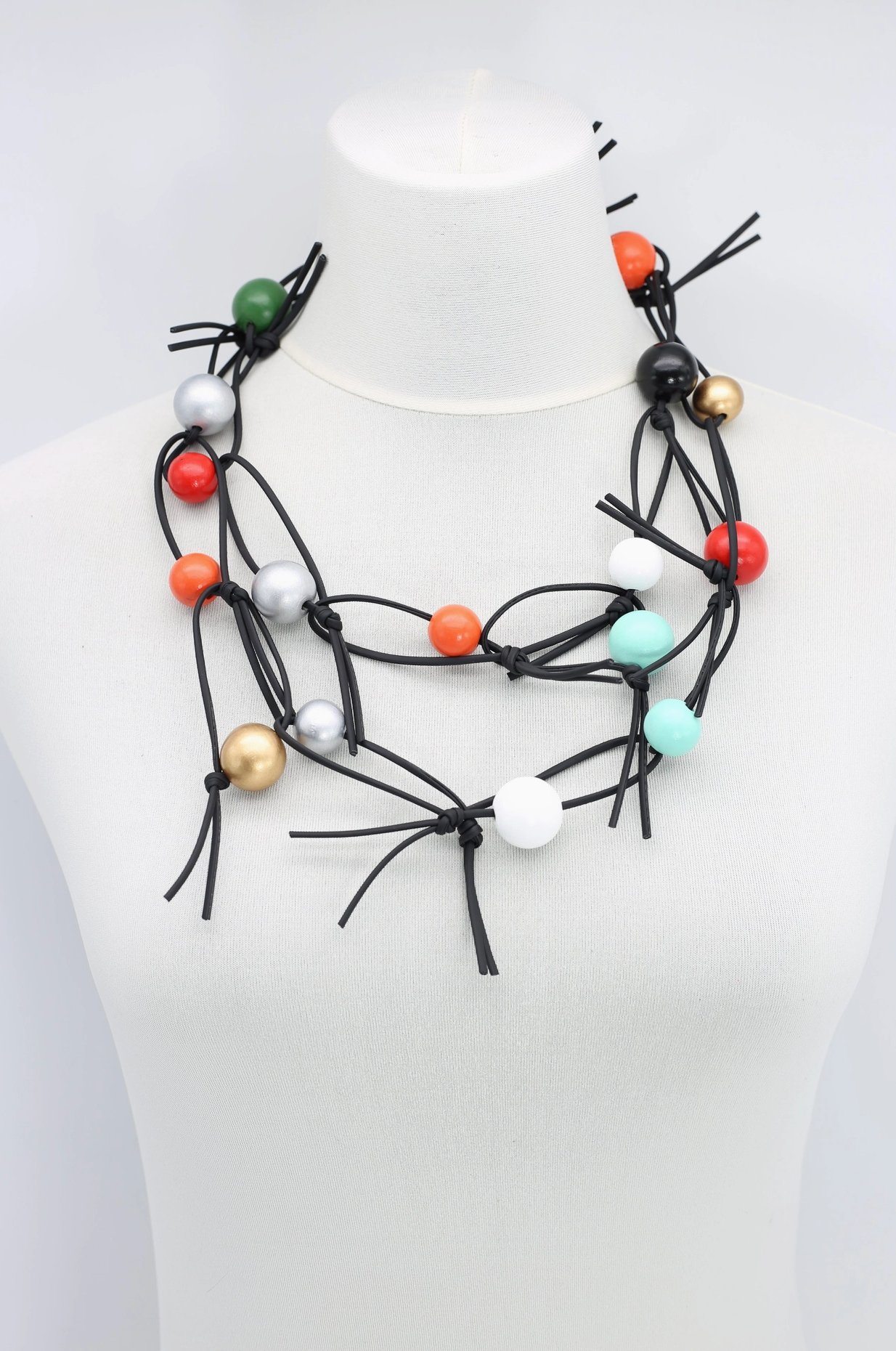 JIANHUI LONDON Multi Round Beads On Leatherette Chain Necklace