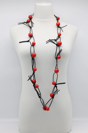 JIANHUI LONDON Red Round Beads On Leatherette Chain Necklace
