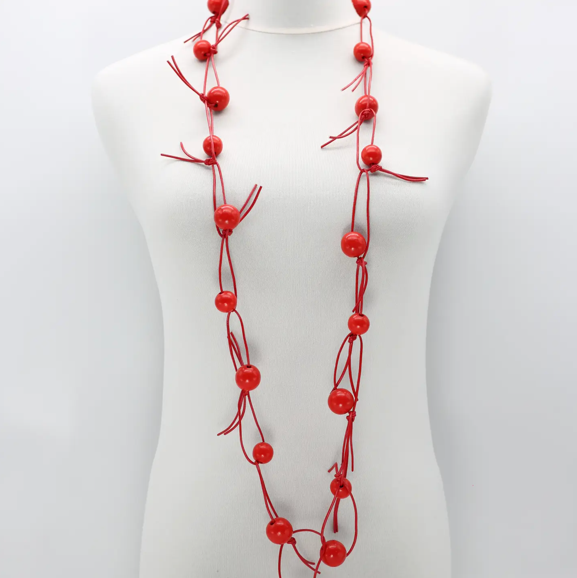 JIANHUI LONDON Red With Red Chain Round Beads On Leatherette Chain Necklace