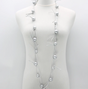 JIANHUI LONDON Silver With Silver Chain Round Beads On Leatherette Chain Necklace
