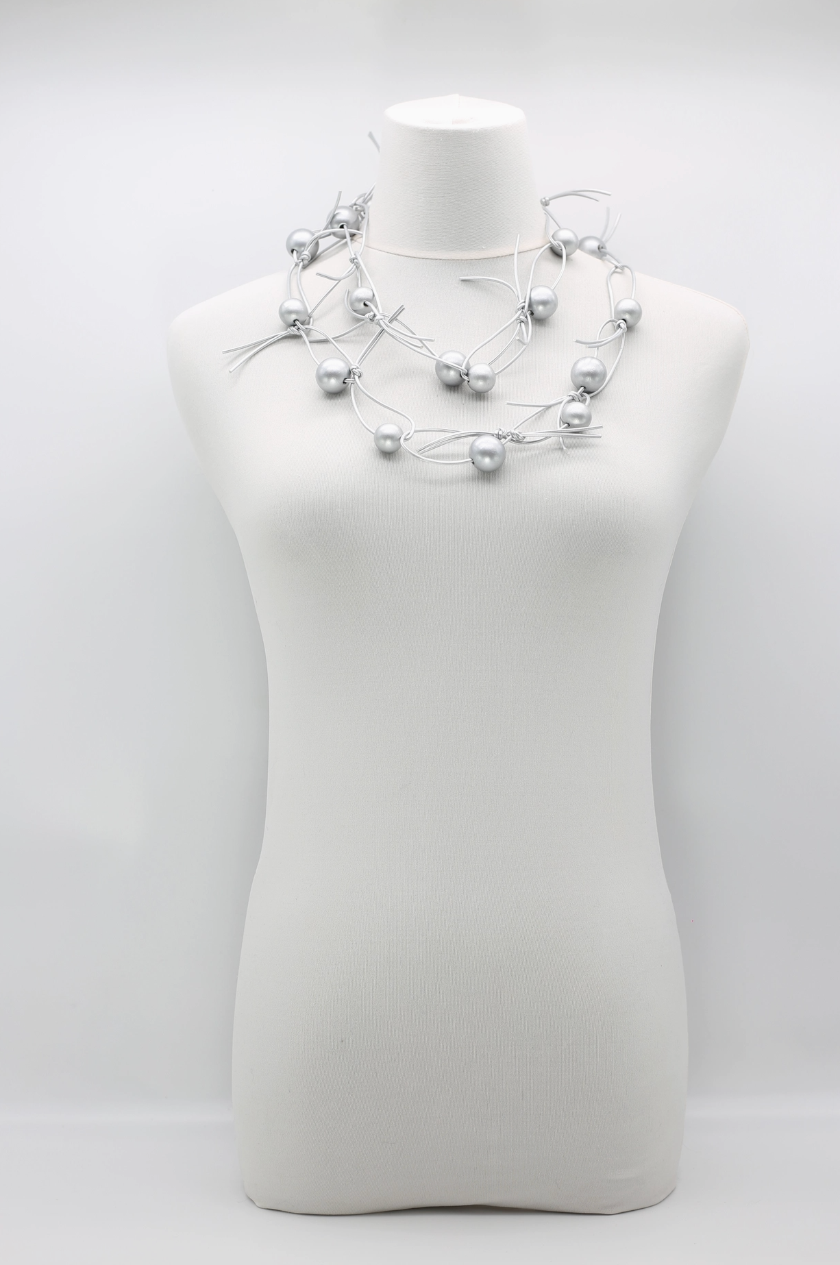 JIANHUI LONDON Silver With Silver Chain Round Beads On Leatherette Chain Necklace