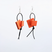 JIANHUI LONDON Orange Squares On Leatherette Loop Earrings