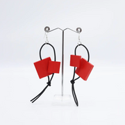 JIANHUI LONDON Red Squares On Leatherette Loop Earrings