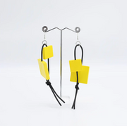 JIANHUI LONDON Yellow Squares On Leatherette Loop Earrings