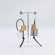 JIANHUI LONDON Silver/Gold Squares On Leatherette Loop Duo Earrings