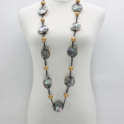 JIANHUI LONDON Gold/Black Wooden Beads With Upcycled Shells and Leatherette Necklace