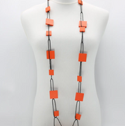 JIANHUI LONDON Orange Wooden Squares On Leatherette Chain Necklace