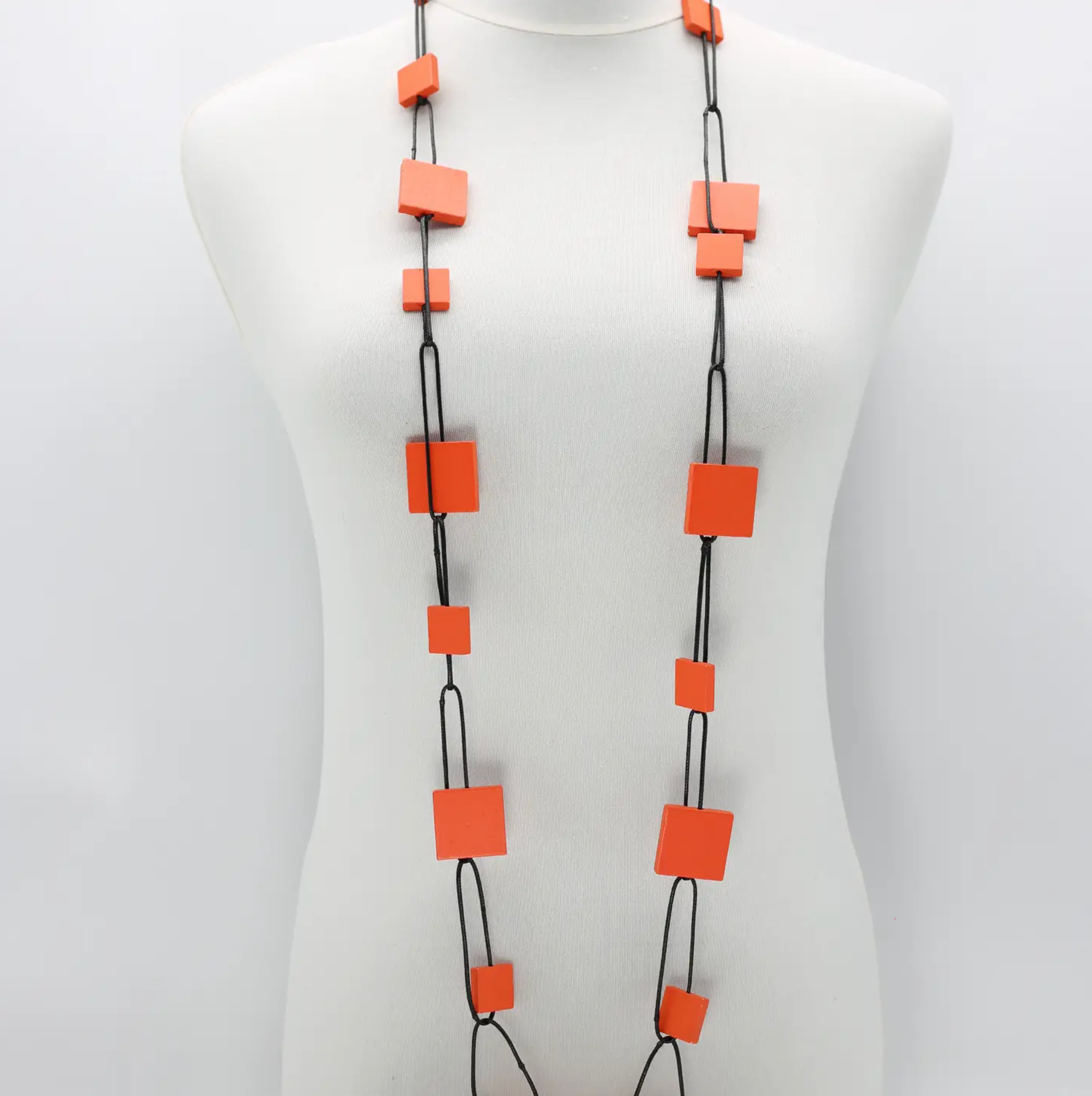 JIANHUI LONDON Orange Wooden Squares On Leatherette Chain Necklace