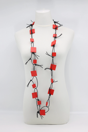 JIANHUI LONDON Red Wooden Squares On Leatherette Chain Necklace