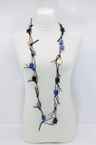 JIANHUI LONDON Gold/Grey/Black/Pantone Classic Blue Wooden Squares On Leatherette Chain Duo Necklace