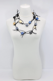 JIANHUI LONDON Gold/Grey/Black/Pantone Classic Blue Wooden Squares On Leatherette Chain Duo Necklace