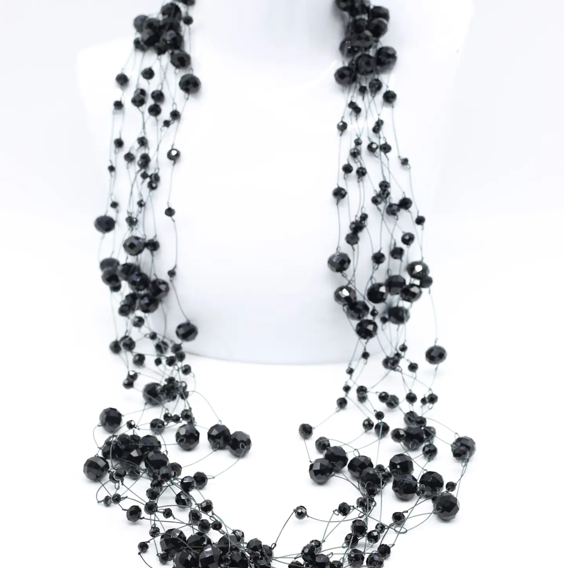 JIANHUI LONDON Black 10 Strand Crystal Beads Necklace