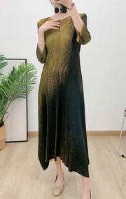 Vanite Couture Pleated Ombre Dress - 88227 - BLACK/MUSTARD