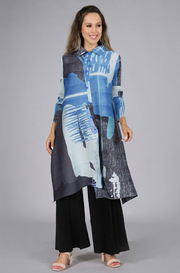 Vanite Couture Button Front Abstract Pleated Jacket/Dress - 82077 - BLUE