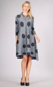 Vanite Couture Button Front Polka Dot Dress - 81819 - GREY/BLACK