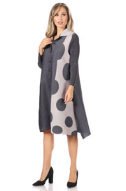 Vanite Couture Button Front Polka Dot Panel Dress - 81990 - GREY/GREY