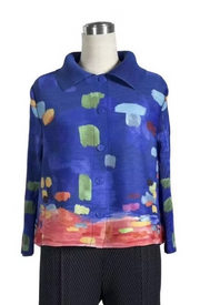 Vanite Couture Button Front Artistic Top - 88335 - MONET BLUE