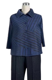 Vanite Couture Button Front Line Patterned Top - 88334 - NAVY/BLACK