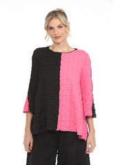 MOONLIGHT Black & Pink Split Colorblock Relaxed Top - 4007-FS - FUCHSIA