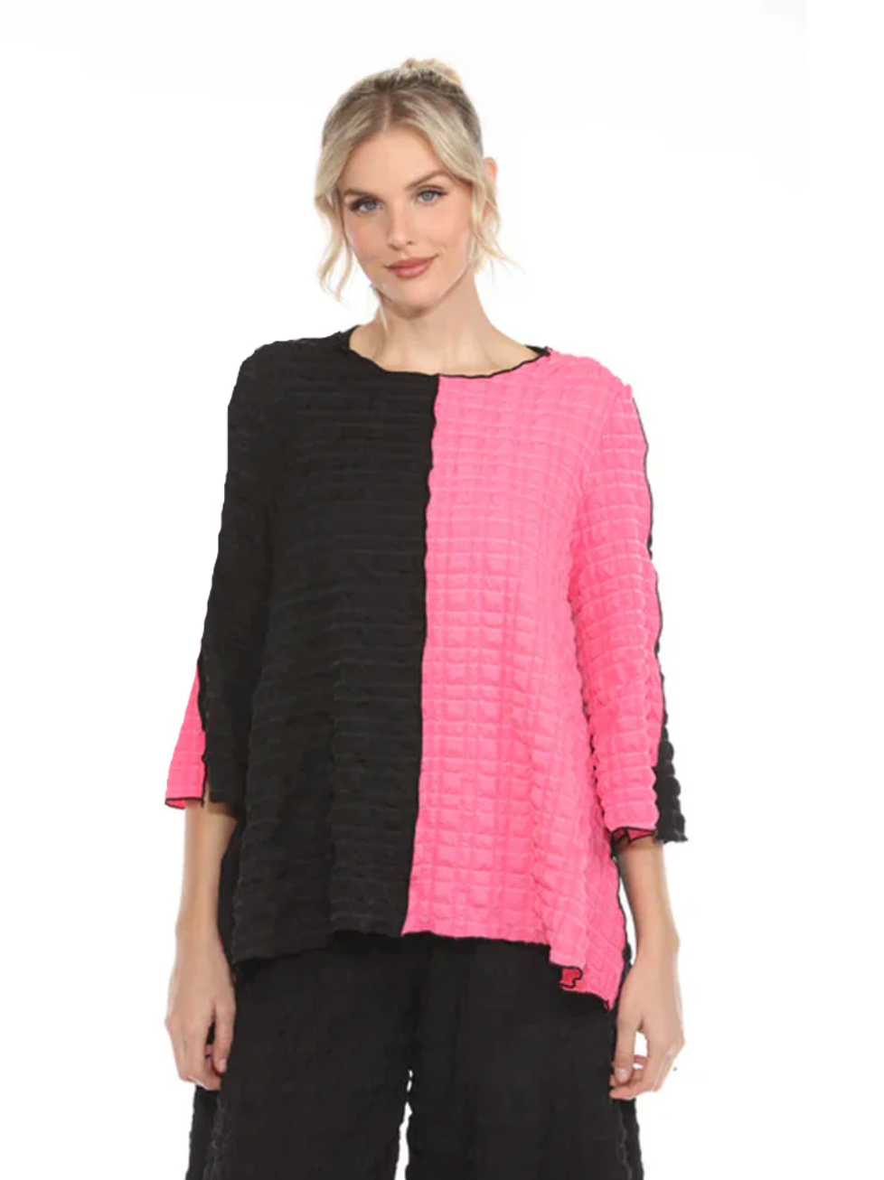MOONLIGHT Black & Pink Split Colorblock Relaxed Top - 4007-FS - FUCHSIA