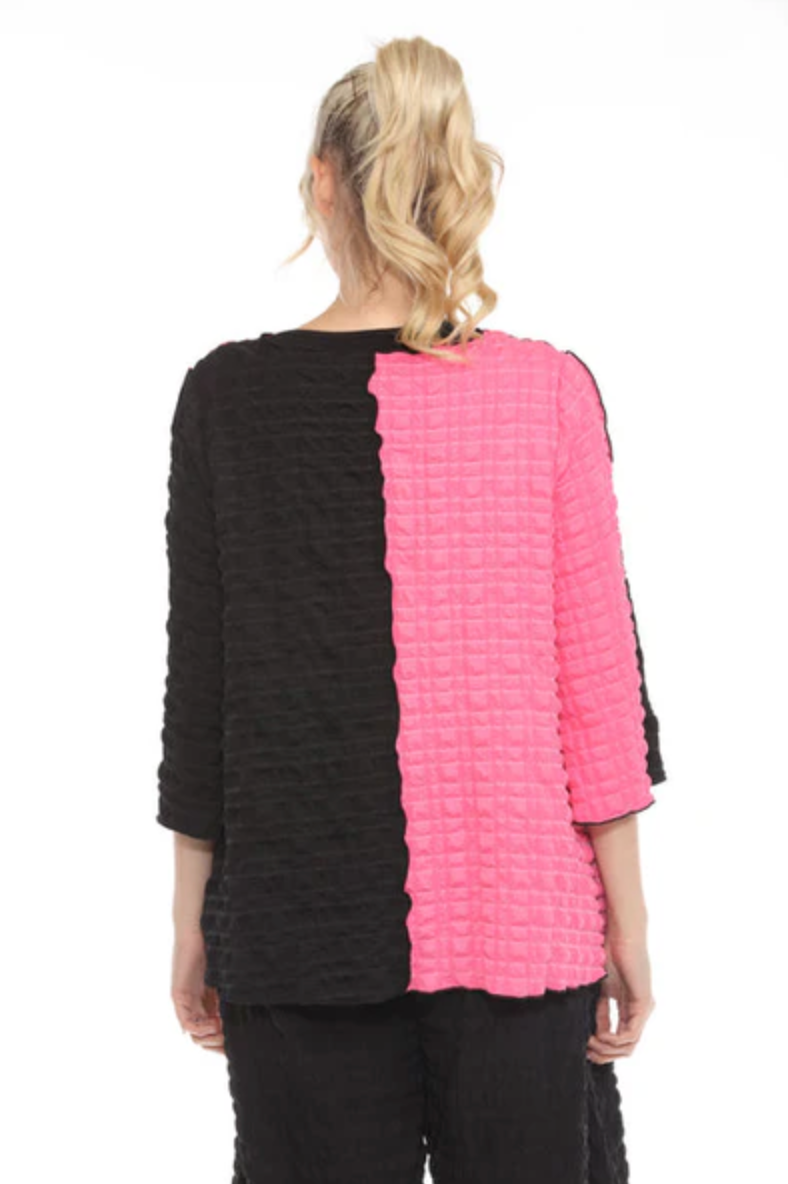 MOONLIGHT Black & Pink Split Colorblock Relaxed Top - 4007-FS - FUCHSIA
