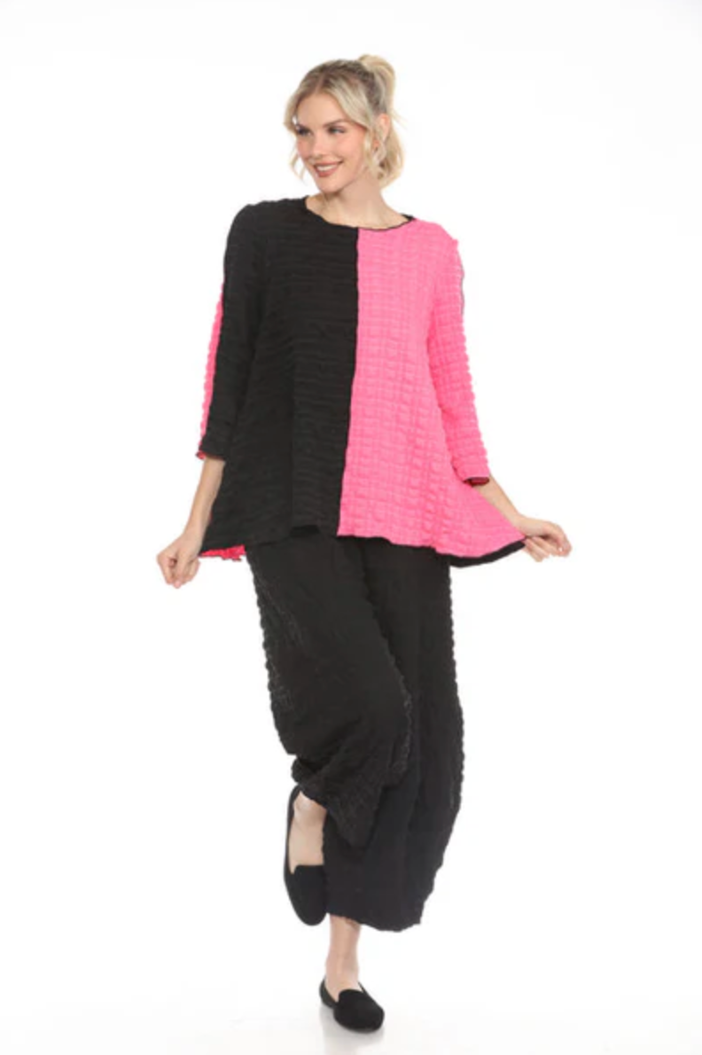 MOONLIGHT Black & Pink Split Colorblock Relaxed Top - 4007-FS - FUCHSIA