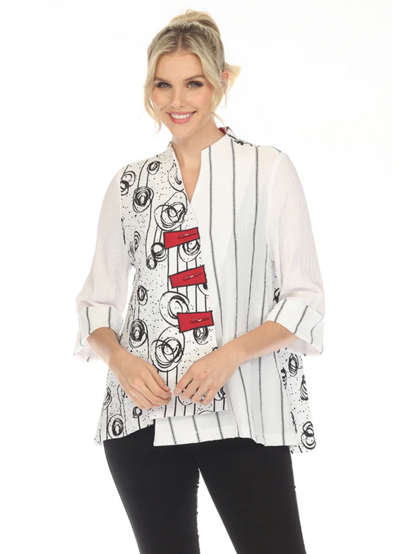 Moonlight Swirls And Stripes Asymmetric Jacket - 2550- WHITE