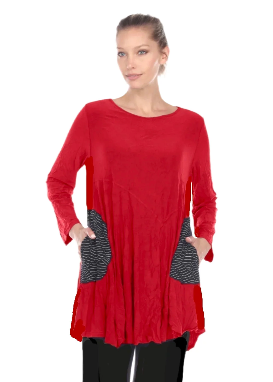 Moonlight Crinkle Texture Top - 2754 - RED