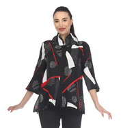 MOONLIGHT Red Accent Black Pattern Button Down Top - 3484