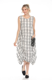 MOONLIGHT White & Black Checkered Long Relaxed Dress - D3973