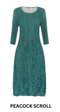 Alquema 3/4 Sleeve Smash Pocket  Dress - PEACOCK SCROLL