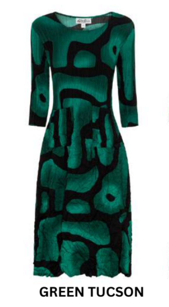 Alquema 3/4 Sleeve Smash Pocket  Dress - GREEN TUCSON