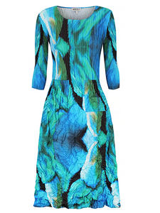 Alquema 3/4 Sleeve Smash Pocket  Dress - AQUA BOWS