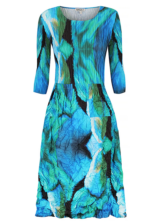 Alquema 3/4 Sleeve Smash Pocket  Dress - AQUA BOWS