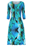 Alquema 3/4 Sleeve Smash Pocket  Dress - AQUA BOWS