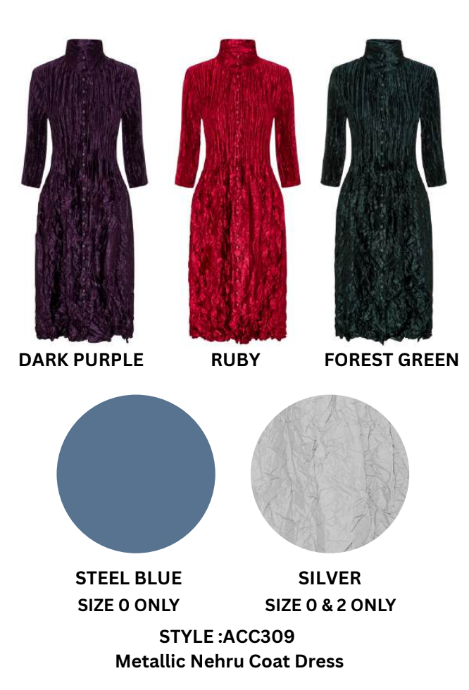 Alquema Metallic Nehru Coat Dress - STEEL BLUE