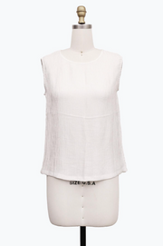 DAMEE CRINKLED SLEEVELESS JEWEL NECK TOP - 901T - WHT