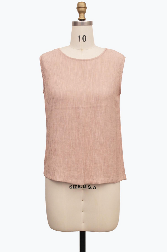 DAMEE CRINKLED SLEEVELESS JEWEL NECK TOP - 901T - PNK