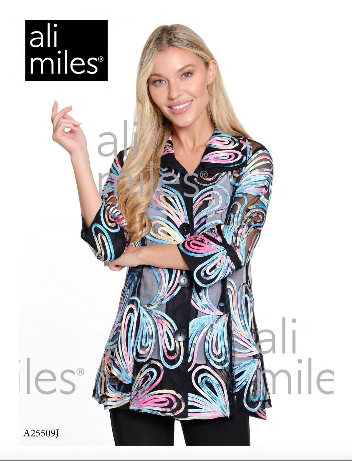 Ali Miles Knit Mesh Front Jacket - A25509JM - 955-ABSMLT