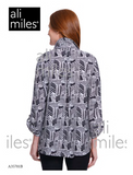 Ali Miles Woven Button Front Tunic - A35701BM - 003-BLKWHT