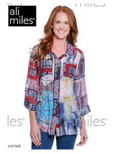 Ali Miles Woven Button Front Tunic - A35706BM - 969- MULTI