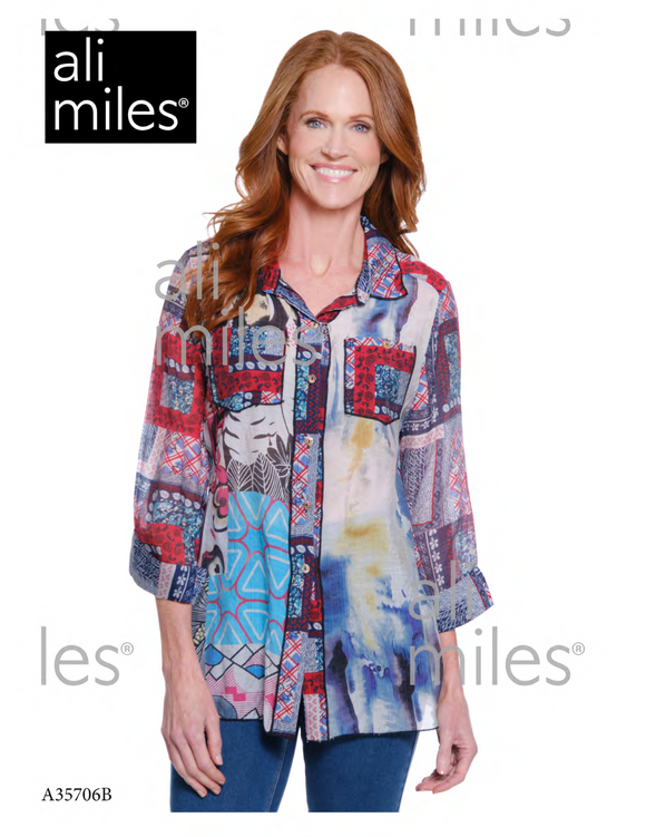 Ali Miles Woven Button Front Tunic - A35706BM - 969- MULTI