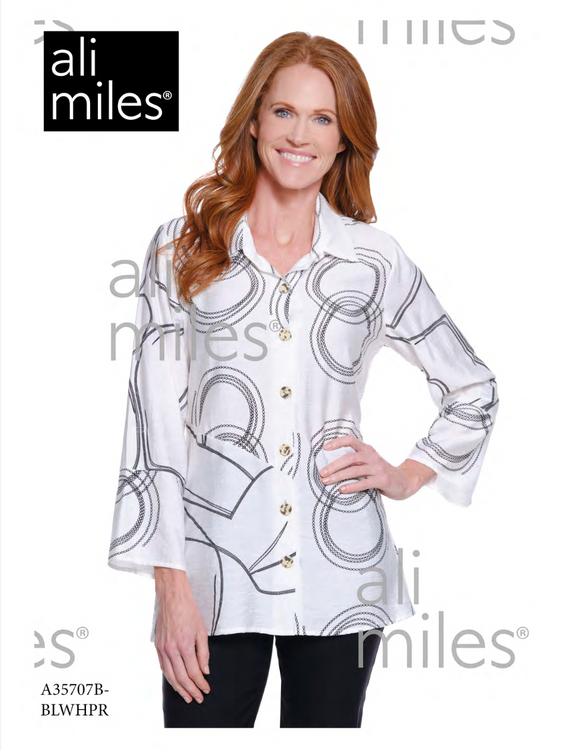 Ali Miles Woven Button Front Tunic - A35707BM - 003-BLWHPR