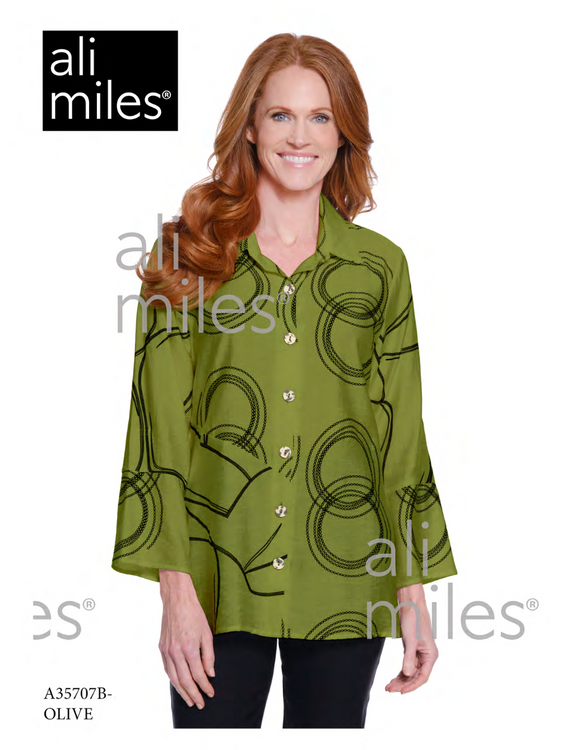 Ali Miles Woven Button Front Tunic - A35707BM - 302-OLIVE