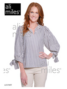 Ali Miles Woven Yarndye Stripe Pop-Over - A35709TM - 950- STRIPE