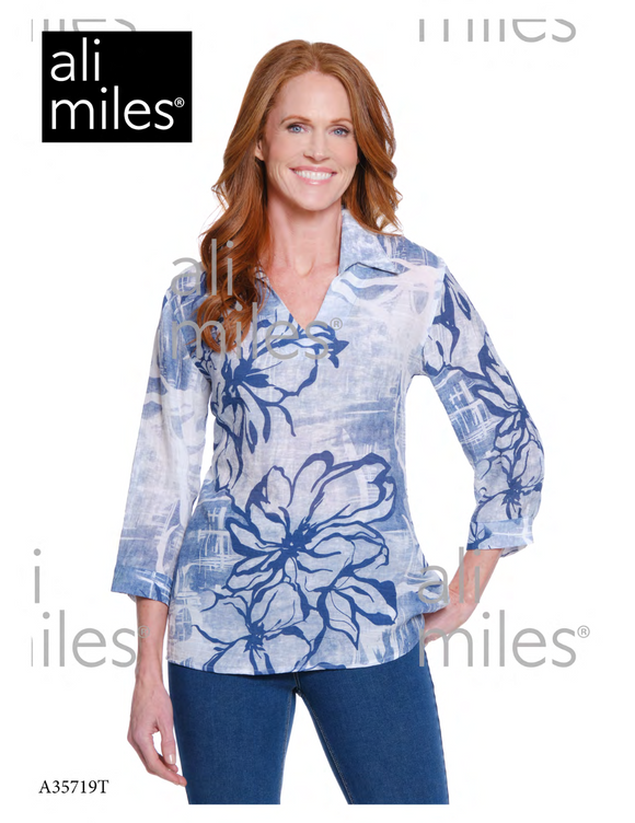 Ali Miles Woven Pop-over Tunic - A35716TM - 952-FLRMLT