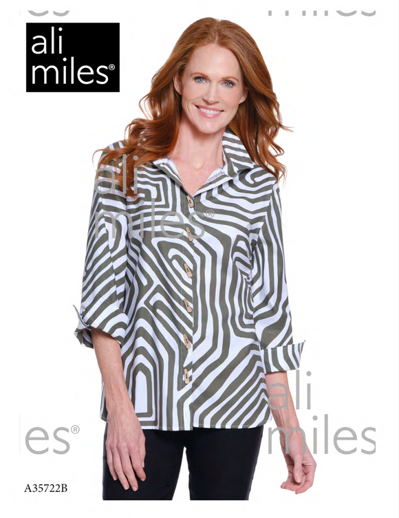 Ali Miles Woven Button Front Tunic - A35722BM - 317- OLVGRN