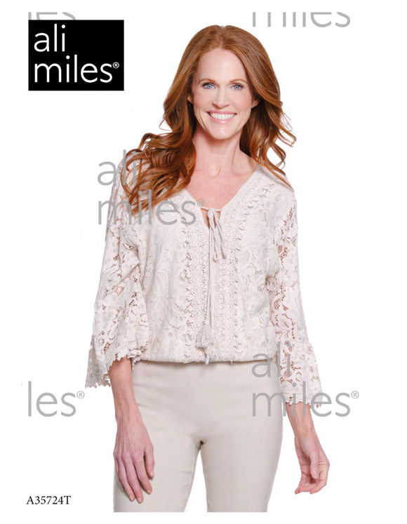Ali Miles Woven Lace Pop-Over Tunic - A35724TM - 108-SFWHT