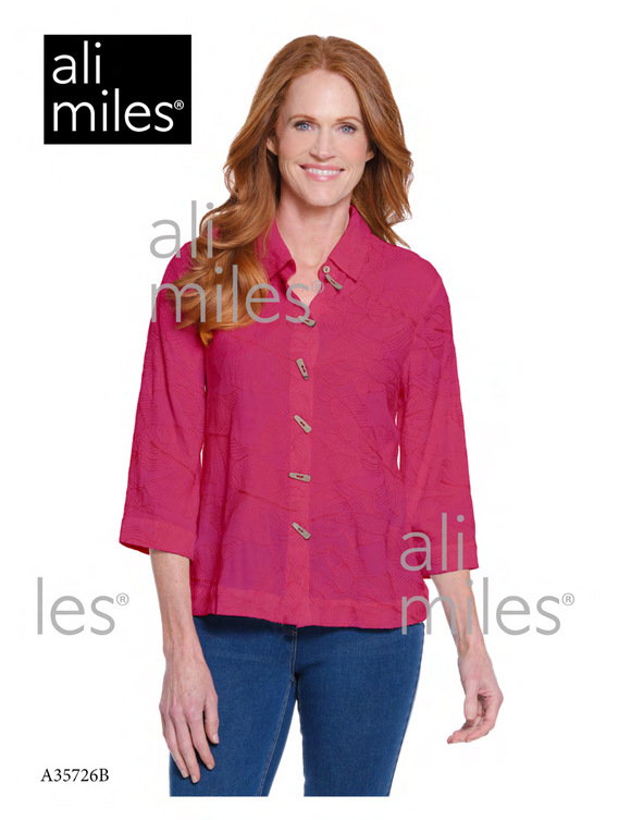 Ali Miles Woven All Over Embroidered Button Front Tunic - A35726BM - 653-RSPBRY